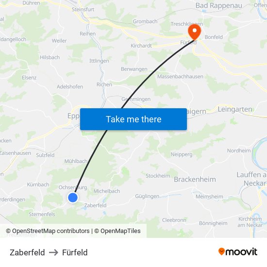Zaberfeld to Fürfeld map