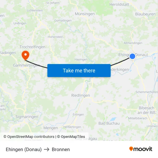 Ehingen (Donau) to Bronnen map