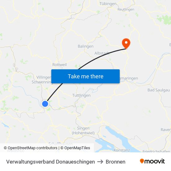 Verwaltungsverband Donaueschingen to Bronnen map