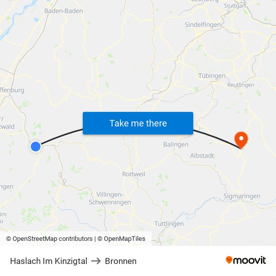 Haslach Im Kinzigtal to Bronnen map