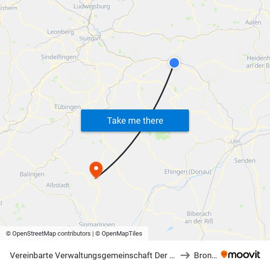 Vereinbarte Verwaltungsgemeinschaft Der Stadt Göppingen to Bronnen map