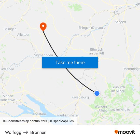Wolfegg to Bronnen map