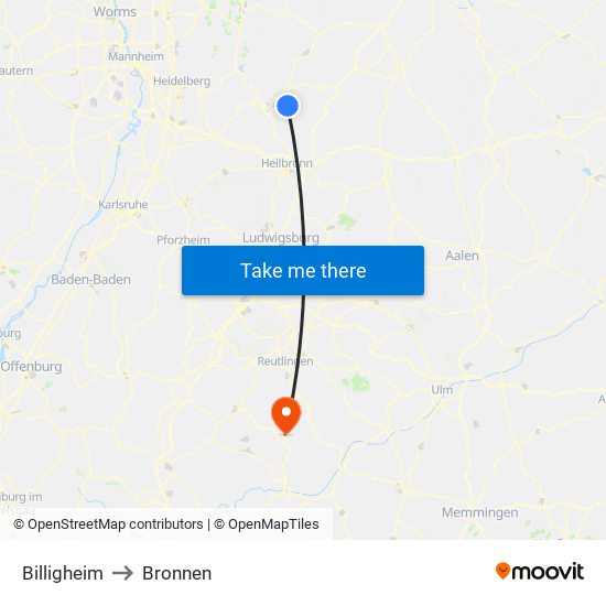 Billigheim to Bronnen map