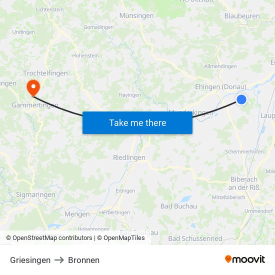 Griesingen to Bronnen map