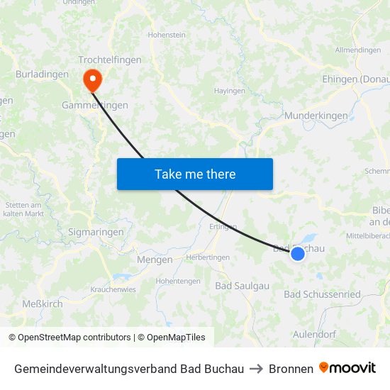 Gemeindeverwaltungsverband Bad Buchau to Bronnen map