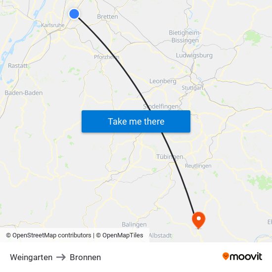 Weingarten to Bronnen map