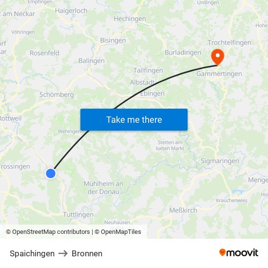 Spaichingen to Bronnen map