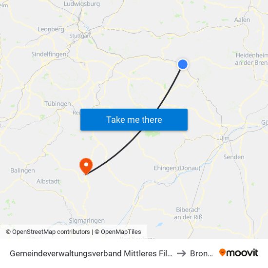 Gemeindeverwaltungsverband Mittleres Fils-Lautertal to Bronnen map