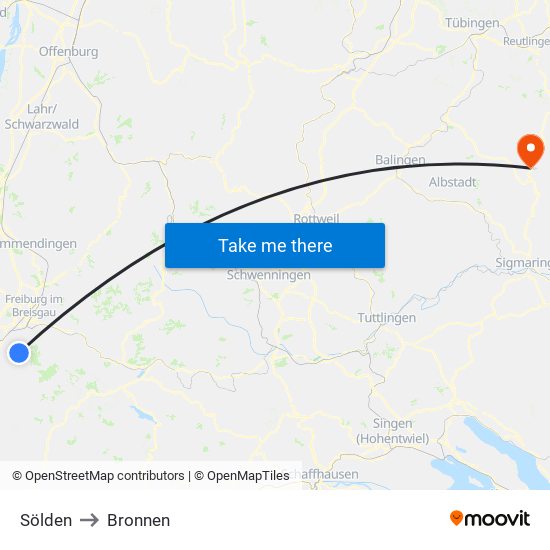 Sölden to Bronnen map