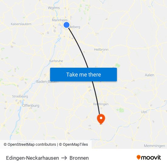 Edingen-Neckarhausen to Bronnen map