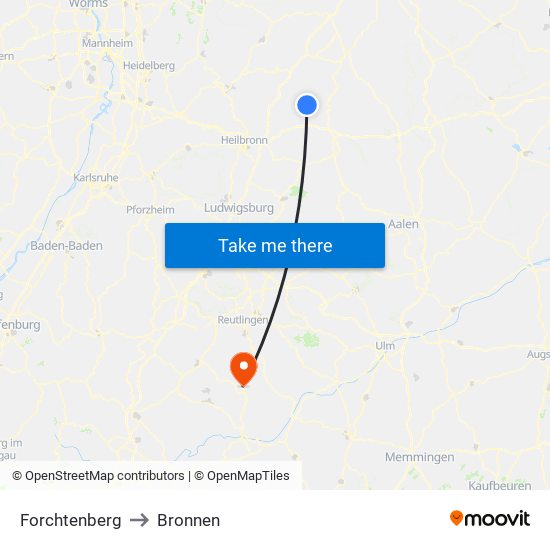 Forchtenberg to Bronnen map