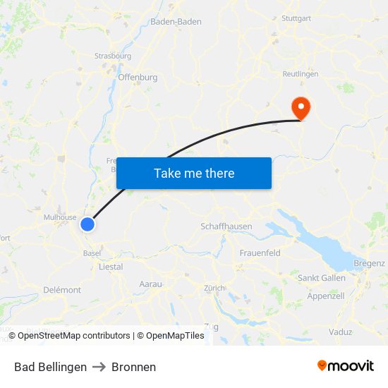 Bad Bellingen to Bronnen map