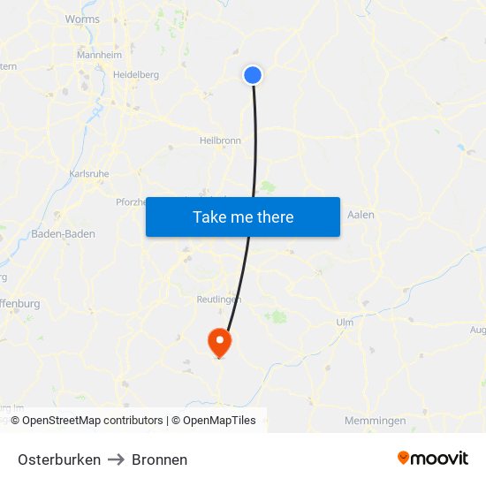 Osterburken to Bronnen map