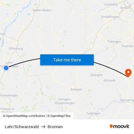 Lahr/Schwarzwald to Bronnen map