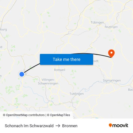 Schonach Im Schwarzwald to Bronnen map