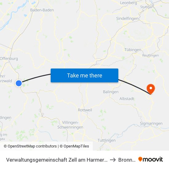 Verwaltungsgemeinschaft Zell am Harmersbach to Bronnen map