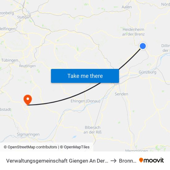 Verwaltungsgemeinschaft Giengen An Der Brenz to Bronnen map