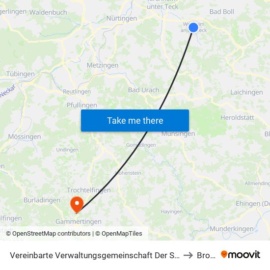 Vereinbarte Verwaltungsgemeinschaft Der Stadt Weilheim An Der Teck to Bronnen map