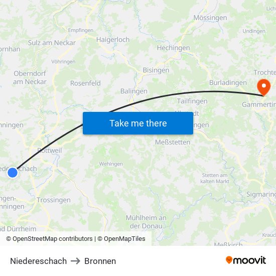Niedereschach to Bronnen map