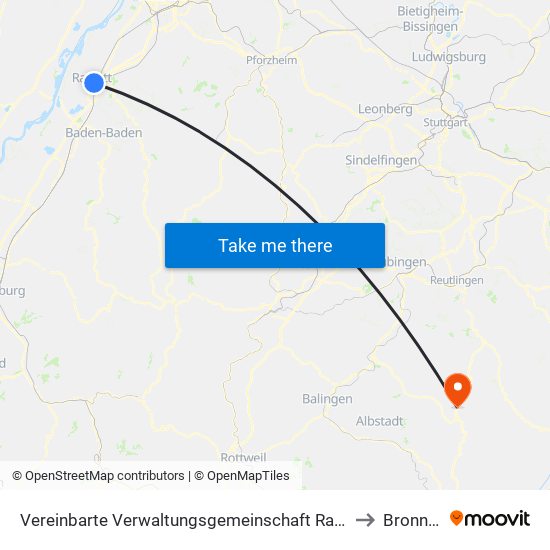 Vereinbarte Verwaltungsgemeinschaft Rastatt to Bronnen map