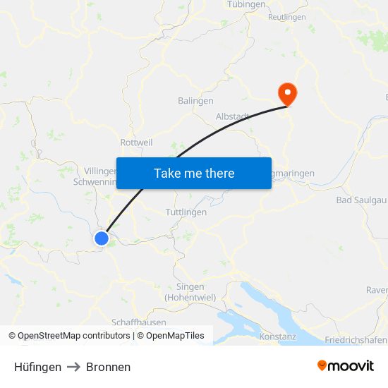 Hüfingen to Bronnen map