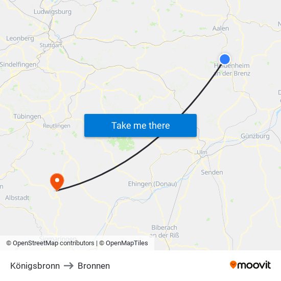 Königsbronn to Bronnen map