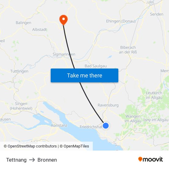 Tettnang to Bronnen map