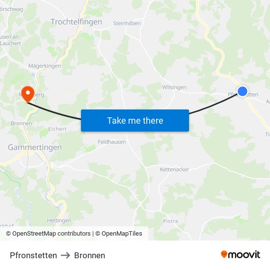 Pfronstetten to Bronnen map