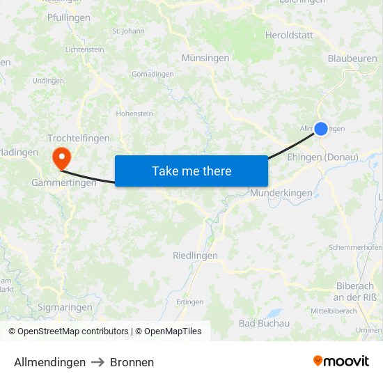 Allmendingen to Bronnen map