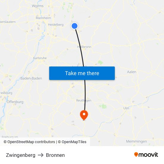 Zwingenberg to Bronnen map
