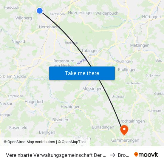 Vereinbarte Verwaltungsgemeinschaft Der Stadt Herrenberg to Bronnen map