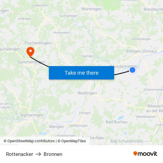 Rottenacker to Bronnen map