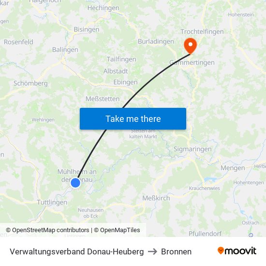 Verwaltungsverband Donau-Heuberg to Bronnen map