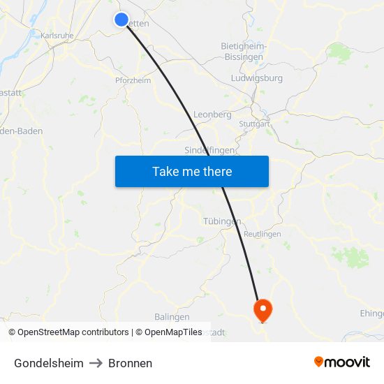 Gondelsheim to Bronnen map