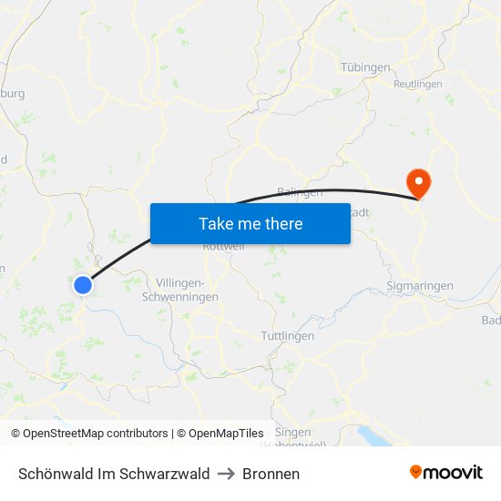 Schönwald Im Schwarzwald to Bronnen map