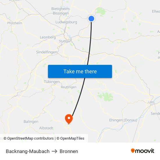 Backnang-Maubach to Bronnen map