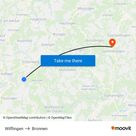Wilflingen to Bronnen map