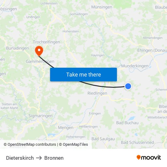 Dieterskirch to Bronnen map