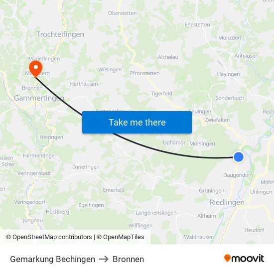 Gemarkung Bechingen to Bronnen map