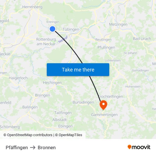 Pfäffingen to Bronnen map