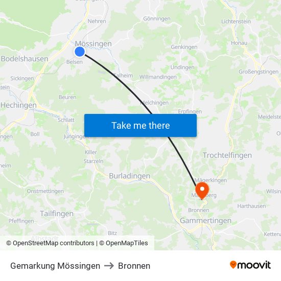 Gemarkung Mössingen to Bronnen map