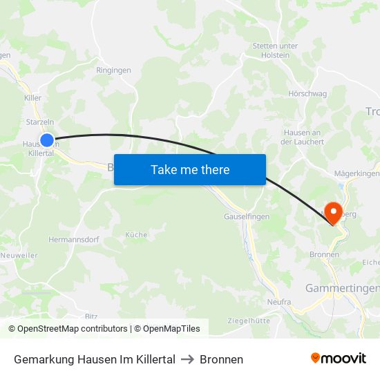 Gemarkung Hausen Im Killertal to Bronnen map