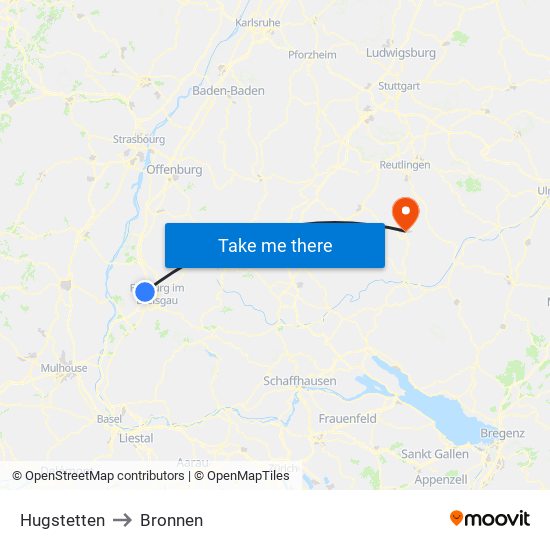 Hugstetten to Bronnen map