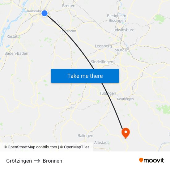 Grötzingen to Bronnen map