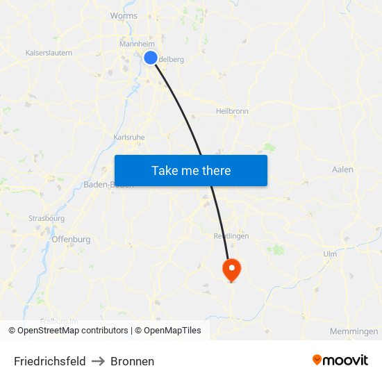 Friedrichsfeld to Bronnen map