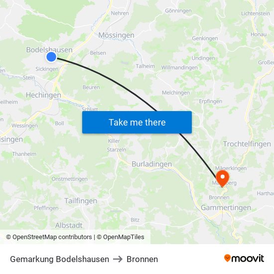 Gemarkung Bodelshausen to Bronnen map
