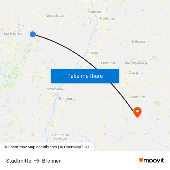 Stadtmitte to Bronnen map