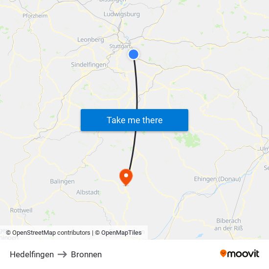 Hedelfingen to Bronnen map