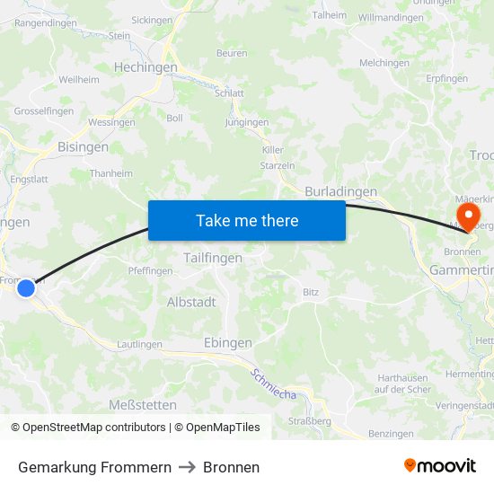 Gemarkung Frommern to Bronnen map