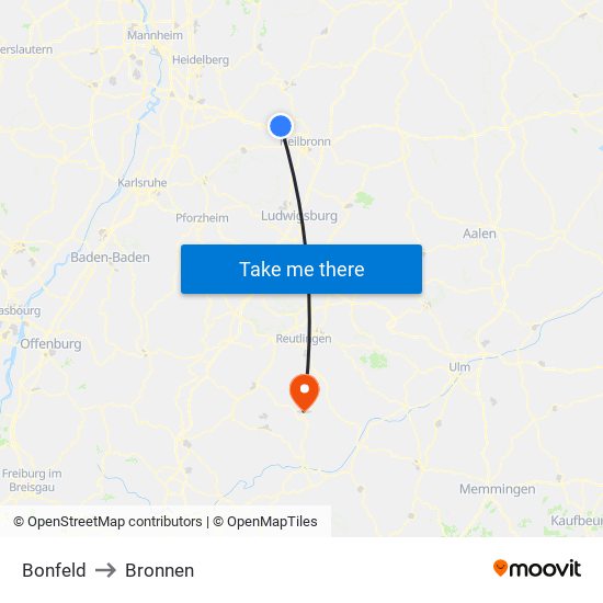 Bonfeld to Bronnen map